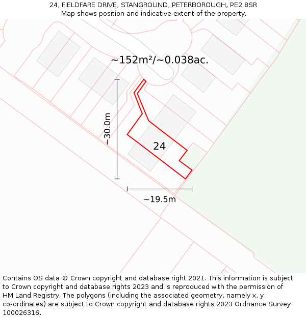 24, FIELDFARE DRIVE, STANGROUND, PETERBOROUGH, PE2 8SR: Plot and title map