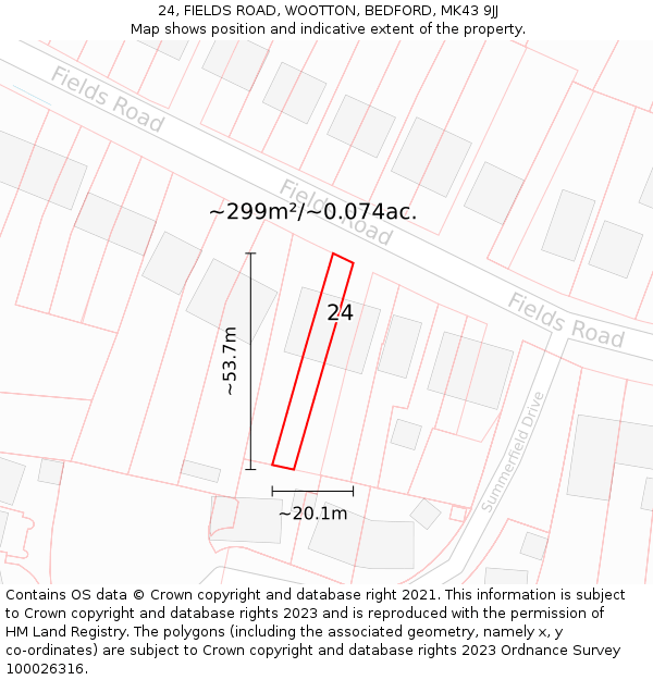 24, FIELDS ROAD, WOOTTON, BEDFORD, MK43 9JJ: Plot and title map