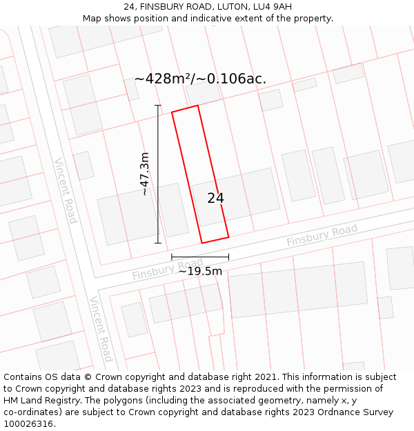 24, FINSBURY ROAD, LUTON, LU4 9AH: Plot and title map