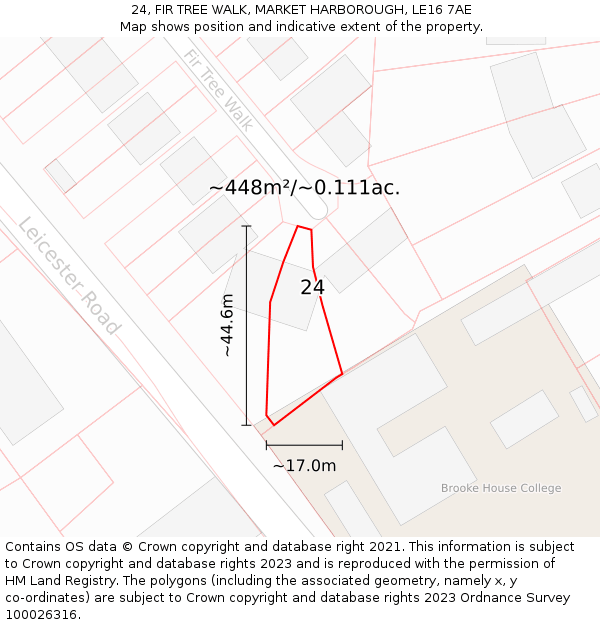 24, FIR TREE WALK, MARKET HARBOROUGH, LE16 7AE: Plot and title map