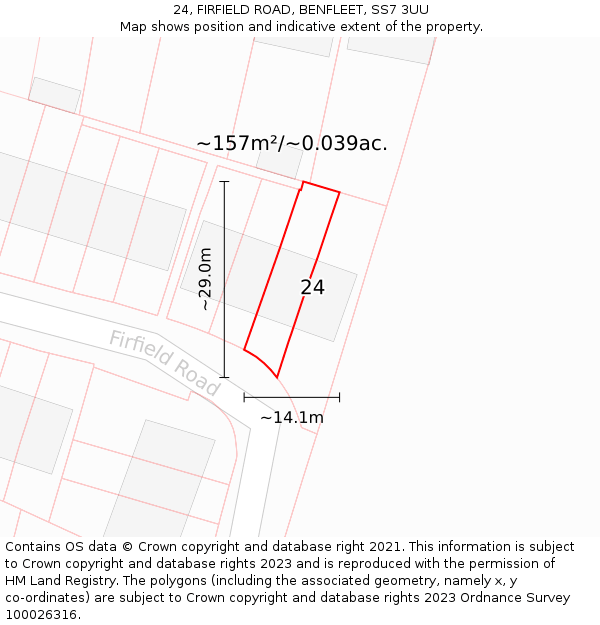 24, FIRFIELD ROAD, BENFLEET, SS7 3UU: Plot and title map