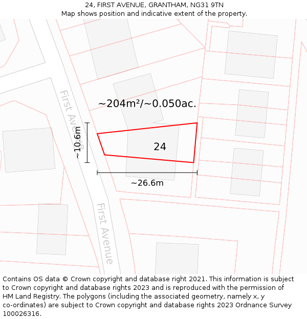 24, FIRST AVENUE, GRANTHAM, NG31 9TN: Plot and title map