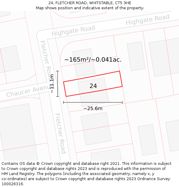 24, FLETCHER ROAD, WHITSTABLE, CT5 3HE: Plot and title map