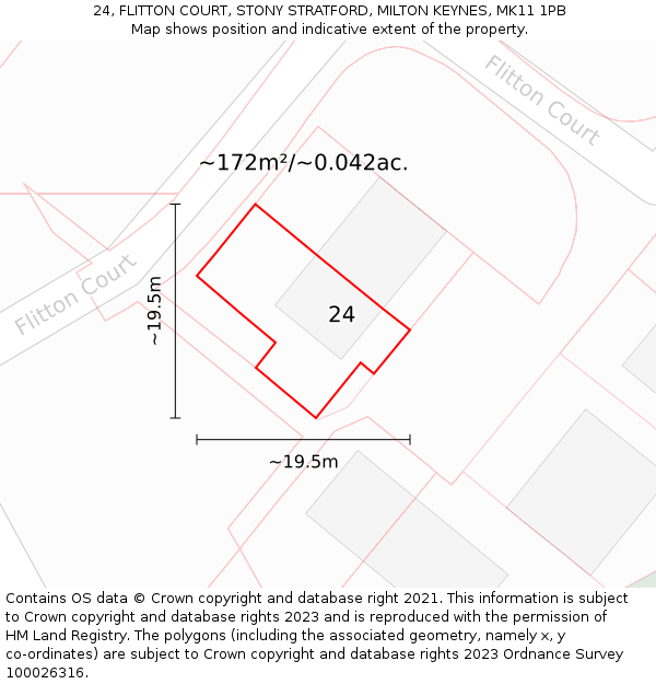 24, FLITTON COURT, STONY STRATFORD, MILTON KEYNES, MK11 1PB: Plot and title map