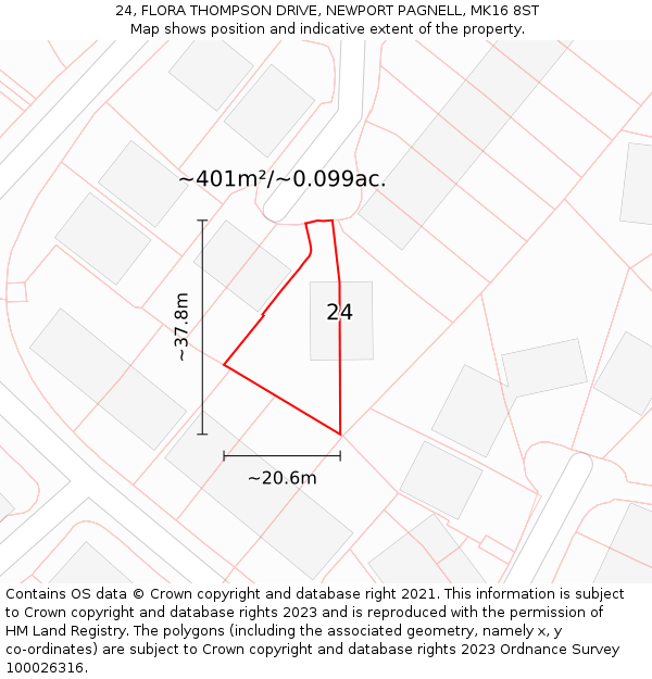 24, FLORA THOMPSON DRIVE, NEWPORT PAGNELL, MK16 8ST: Plot and title map