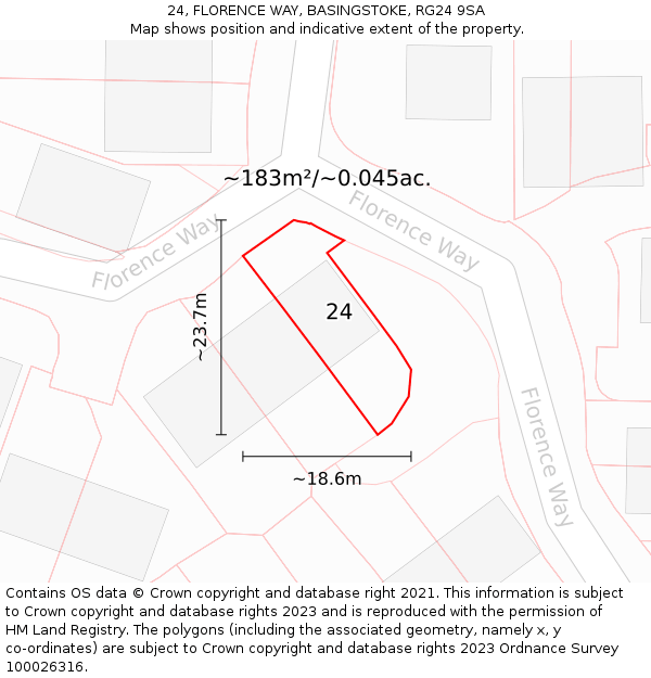 24, FLORENCE WAY, BASINGSTOKE, RG24 9SA: Plot and title map