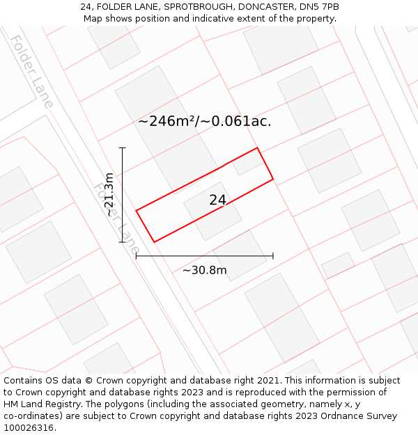 24, FOLDER LANE, SPROTBROUGH, DONCASTER, DN5 7PB: Plot and title map