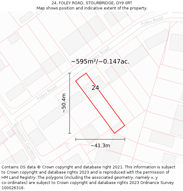 24, FOLEY ROAD, STOURBRIDGE, DY9 0RT: Plot and title map