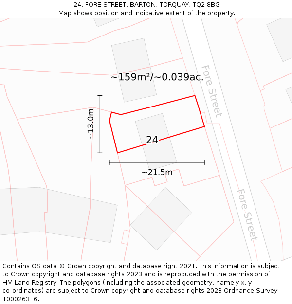 24, FORE STREET, BARTON, TORQUAY, TQ2 8BG: Plot and title map