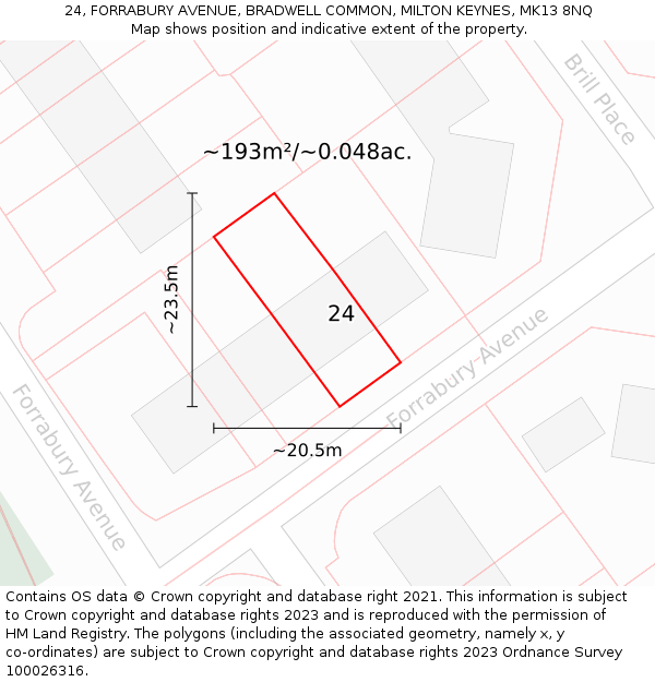 24, FORRABURY AVENUE, BRADWELL COMMON, MILTON KEYNES, MK13 8NQ: Plot and title map