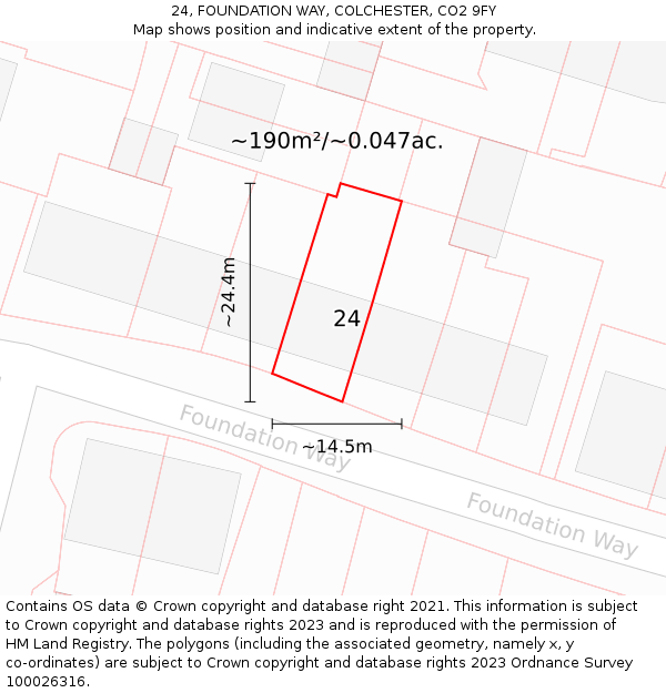 24, FOUNDATION WAY, COLCHESTER, CO2 9FY: Plot and title map