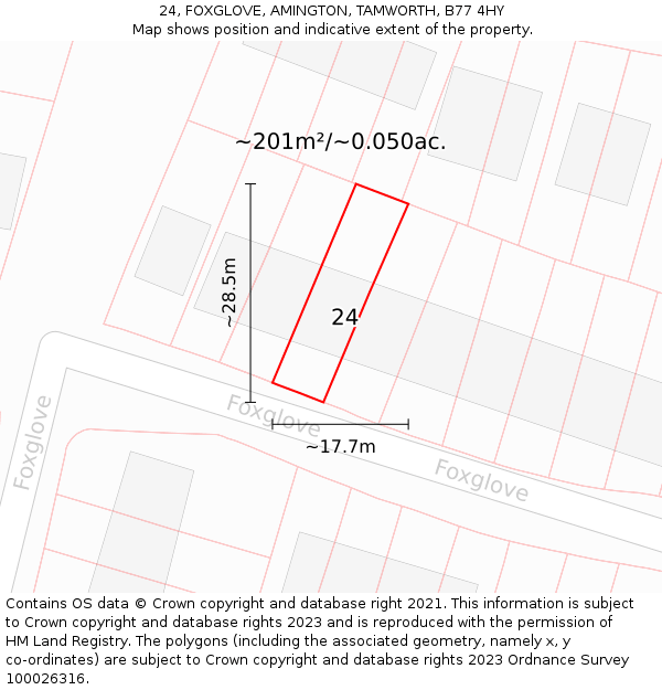 24, FOXGLOVE, AMINGTON, TAMWORTH, B77 4HY: Plot and title map