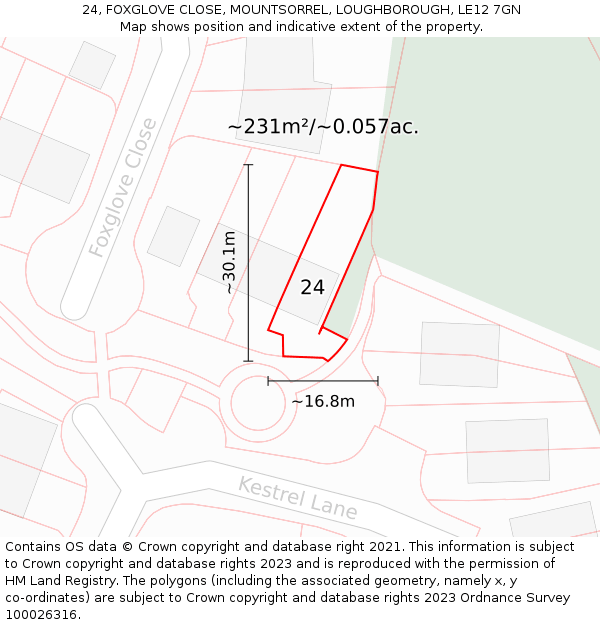 24, FOXGLOVE CLOSE, MOUNTSORREL, LOUGHBOROUGH, LE12 7GN: Plot and title map