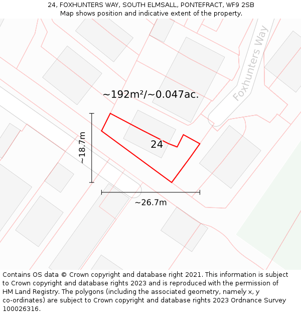 24, FOXHUNTERS WAY, SOUTH ELMSALL, PONTEFRACT, WF9 2SB: Plot and title map