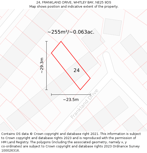 24, FRANKLAND DRIVE, WHITLEY BAY, NE25 9DS: Plot and title map