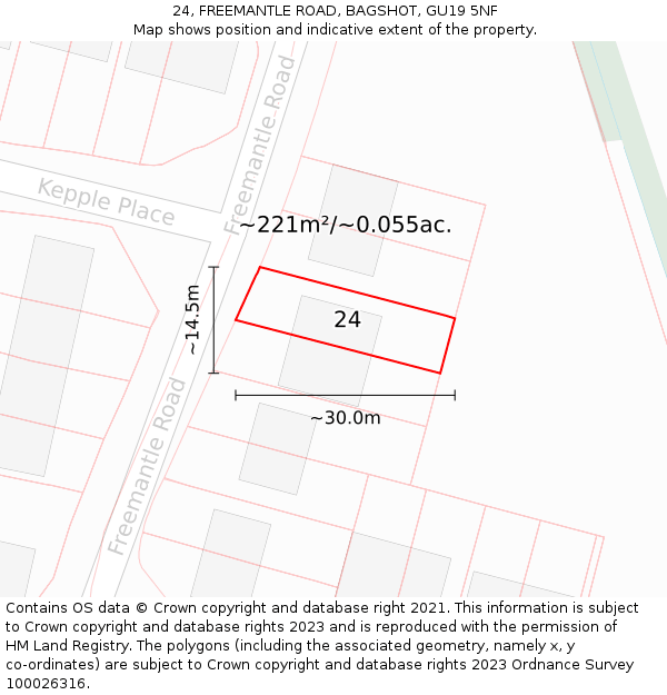 24, FREEMANTLE ROAD, BAGSHOT, GU19 5NF: Plot and title map