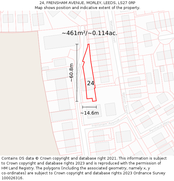 24, FRENSHAM AVENUE, MORLEY, LEEDS, LS27 0RP: Plot and title map