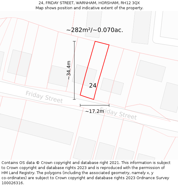 24, FRIDAY STREET, WARNHAM, HORSHAM, RH12 3QX: Plot and title map