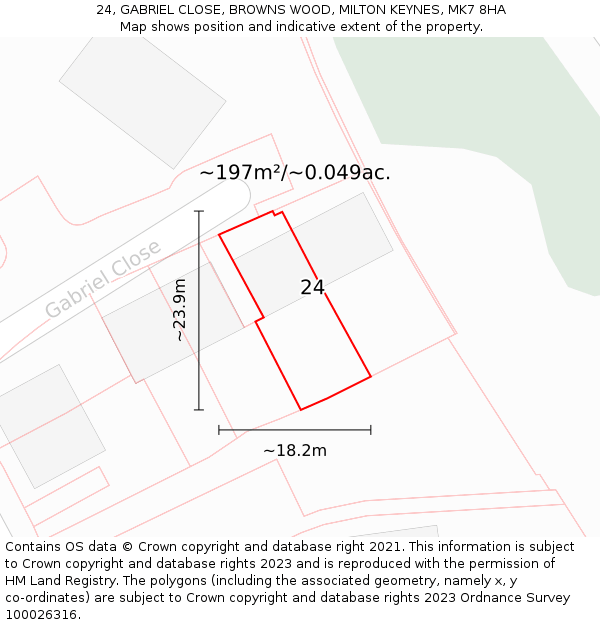 24, GABRIEL CLOSE, BROWNS WOOD, MILTON KEYNES, MK7 8HA: Plot and title map