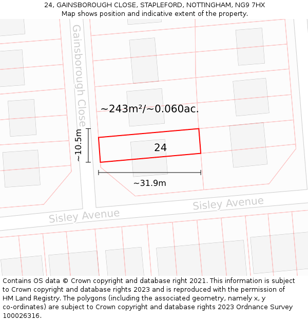 24, GAINSBOROUGH CLOSE, STAPLEFORD, NOTTINGHAM, NG9 7HX: Plot and title map