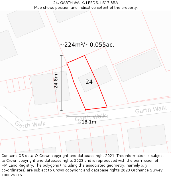 24, GARTH WALK, LEEDS, LS17 5BA: Plot and title map