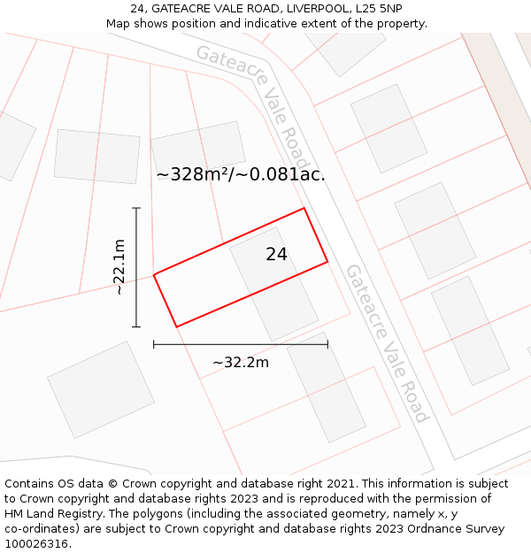 24, GATEACRE VALE ROAD, LIVERPOOL, L25 5NP: Plot and title map