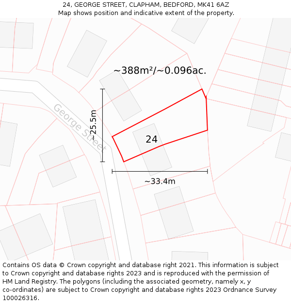 24, GEORGE STREET, CLAPHAM, BEDFORD, MK41 6AZ: Plot and title map