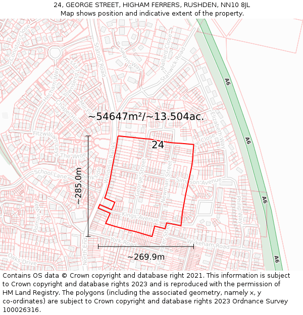 24, GEORGE STREET, HIGHAM FERRERS, RUSHDEN, NN10 8JL: Plot and title map
