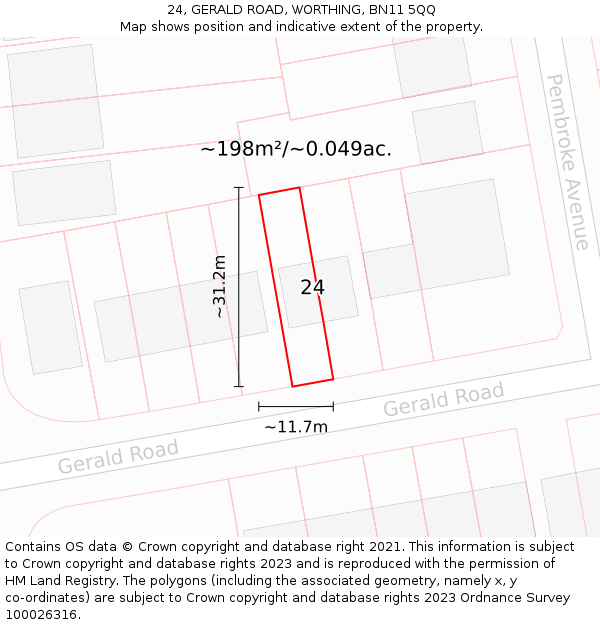 24, GERALD ROAD, WORTHING, BN11 5QQ: Plot and title map