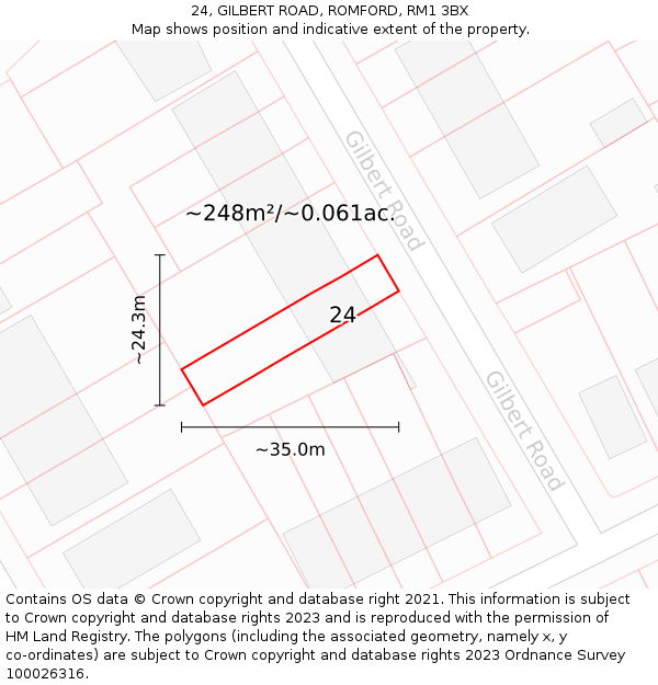 24, GILBERT ROAD, ROMFORD, RM1 3BX: Plot and title map