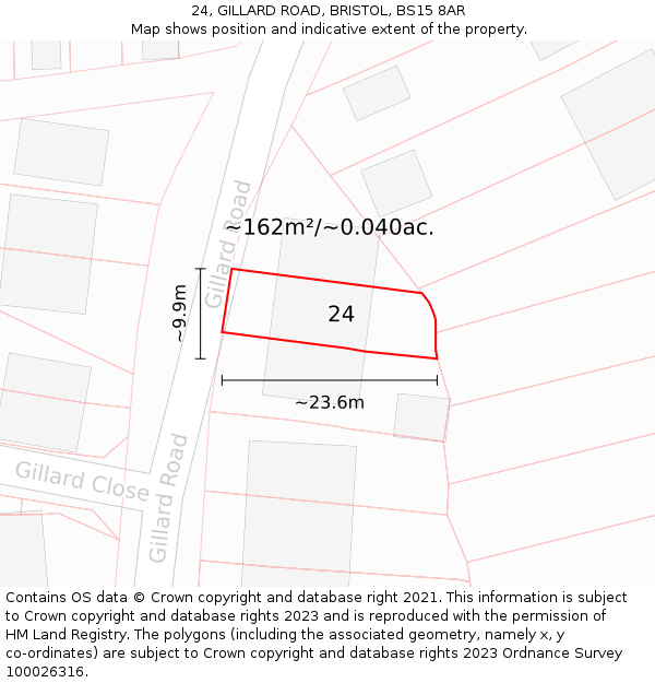 24, GILLARD ROAD, BRISTOL, BS15 8AR: Plot and title map