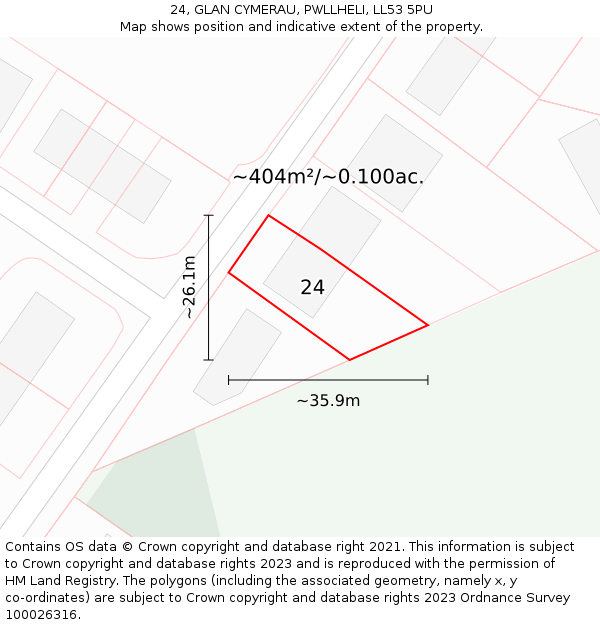 24, GLAN CYMERAU, PWLLHELI, LL53 5PU: Plot and title map