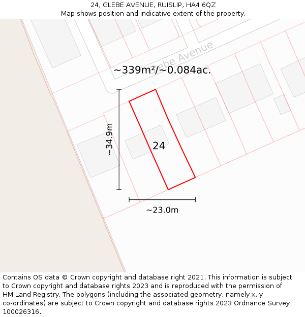 24, GLEBE AVENUE, RUISLIP, HA4 6QZ: Plot and title map