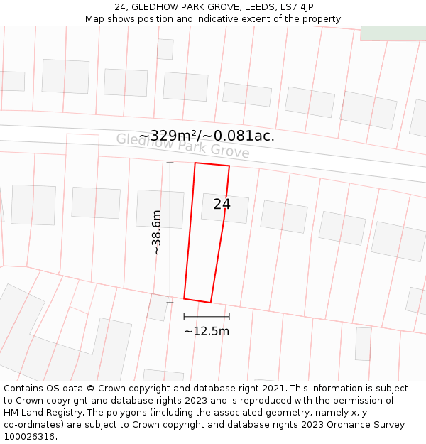 24, GLEDHOW PARK GROVE, LEEDS, LS7 4JP: Plot and title map