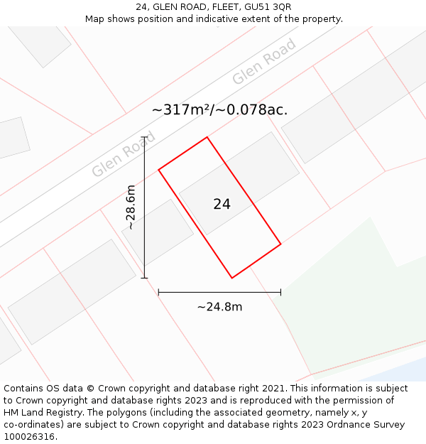 24, GLEN ROAD, FLEET, GU51 3QR: Plot and title map