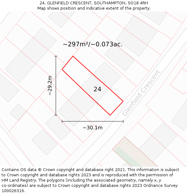 24, GLENFIELD CRESCENT, SOUTHAMPTON, SO18 4RH: Plot and title map