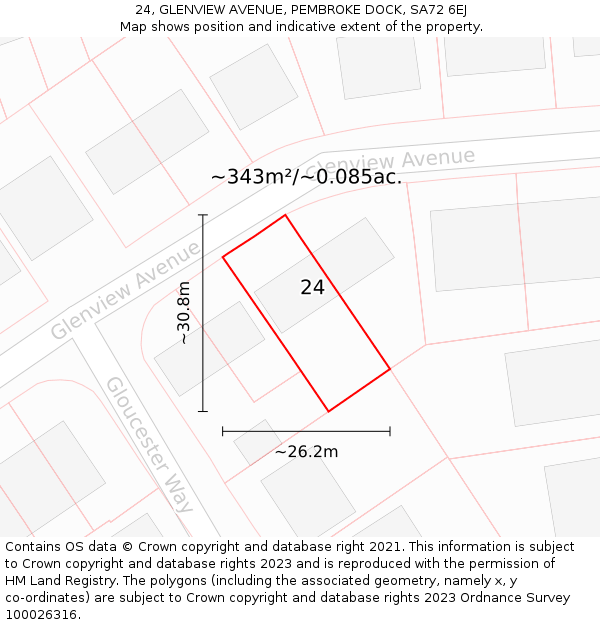 24, GLENVIEW AVENUE, PEMBROKE DOCK, SA72 6EJ: Plot and title map