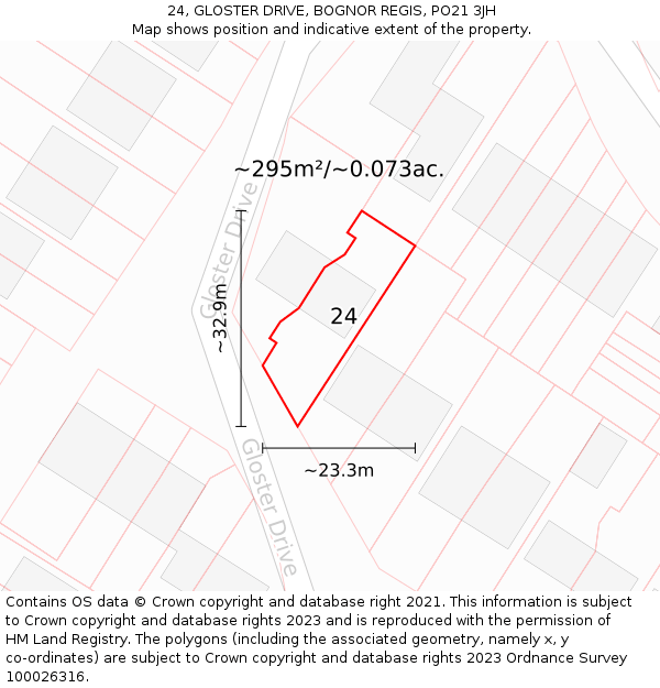 24, GLOSTER DRIVE, BOGNOR REGIS, PO21 3JH: Plot and title map