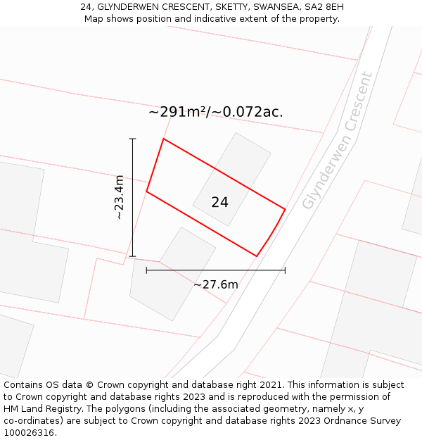 24, GLYNDERWEN CRESCENT, SKETTY, SWANSEA, SA2 8EH: Plot and title map