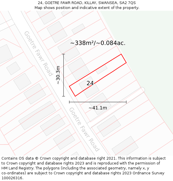 24, GOETRE FAWR ROAD, KILLAY, SWANSEA, SA2 7QS: Plot and title map