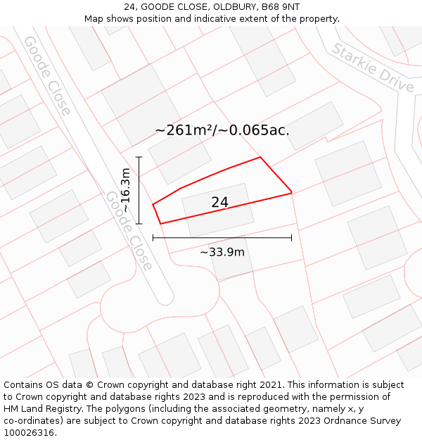 24, GOODE CLOSE, OLDBURY, B68 9NT: Plot and title map