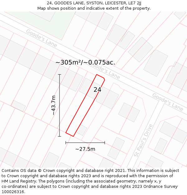 24, GOODES LANE, SYSTON, LEICESTER, LE7 2JJ: Plot and title map