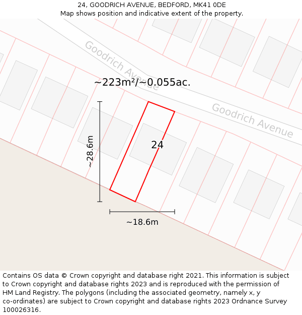 24, GOODRICH AVENUE, BEDFORD, MK41 0DE: Plot and title map