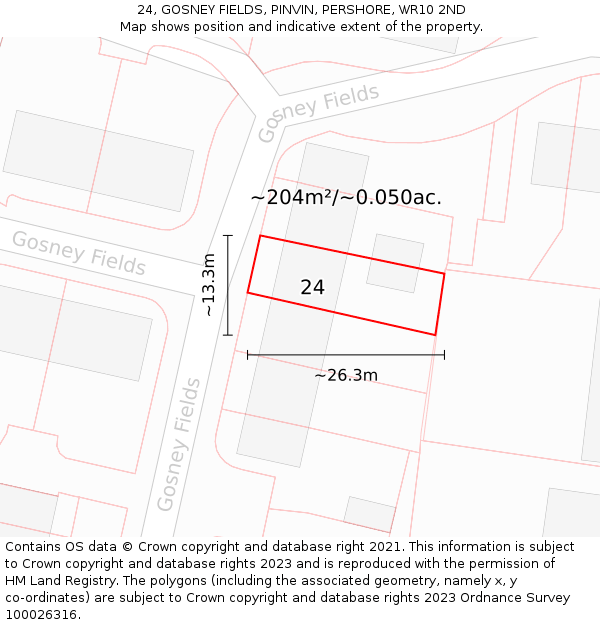 24, GOSNEY FIELDS, PINVIN, PERSHORE, WR10 2ND: Plot and title map