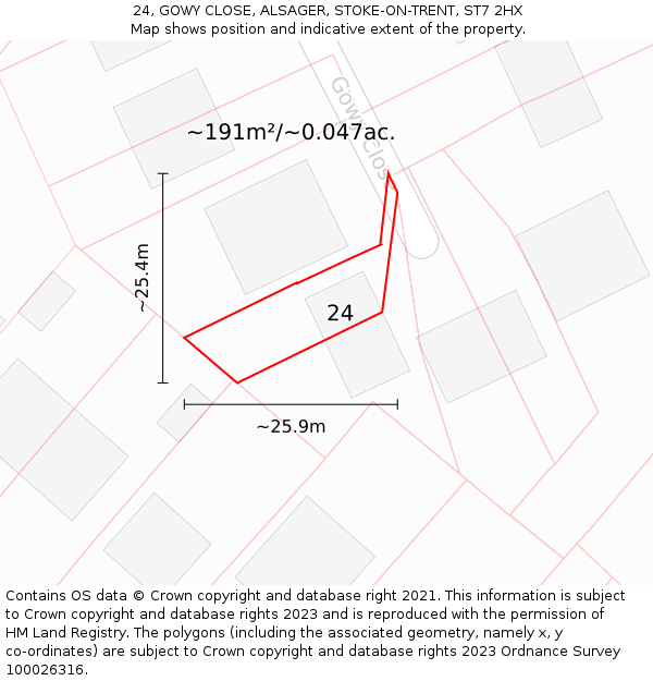 24, GOWY CLOSE, ALSAGER, STOKE-ON-TRENT, ST7 2HX: Plot and title map