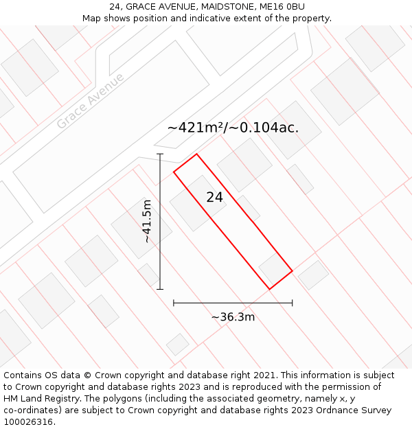24, GRACE AVENUE, MAIDSTONE, ME16 0BU: Plot and title map