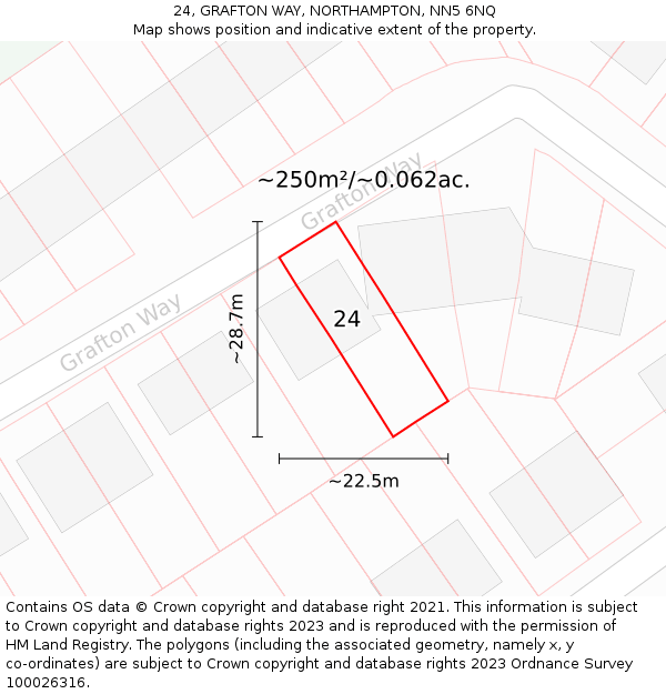 24, GRAFTON WAY, NORTHAMPTON, NN5 6NQ: Plot and title map