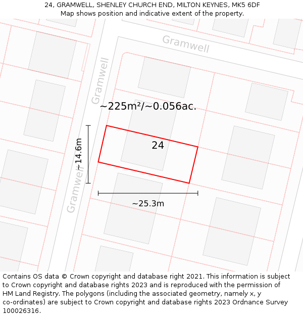 24, GRAMWELL, SHENLEY CHURCH END, MILTON KEYNES, MK5 6DF: Plot and title map