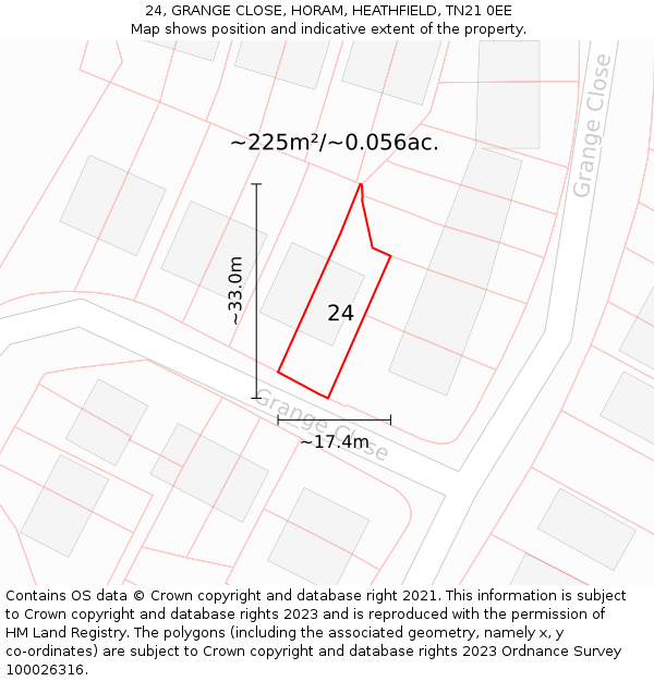 24, GRANGE CLOSE, HORAM, HEATHFIELD, TN21 0EE: Plot and title map