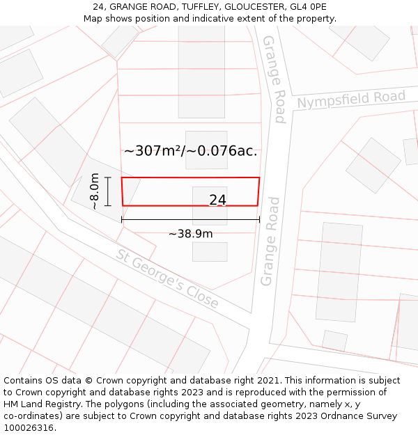 24, GRANGE ROAD, TUFFLEY, GLOUCESTER, GL4 0PE: Plot and title map